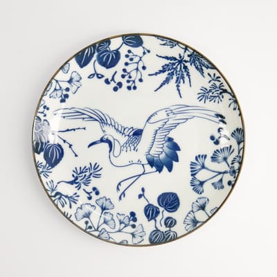 Tokyo Design Studio - Flora Japonica Crane - Bord - Blauw Wit - Porselein - Ø16 cm