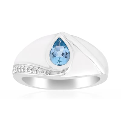 Cavill - Elegante Ring 925 Sterling Zilver Gerhodineerd - Santa Maria Aquamarijn 0,31 ct Peervorm - Zirkonia 0,06 ct - Luxe Bezel & Krappenzetting