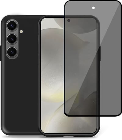 Hoesje + Privé Screenprotector geschikt voor Samsung Galaxy S24 – Privacy Tempered Glass - Back Case Cover Zwart