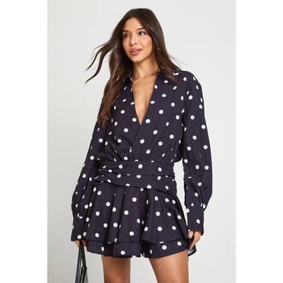 boohoo Dames Mini-jurk met stippen en geplooide voorzijde | Zwart | Maat: 36