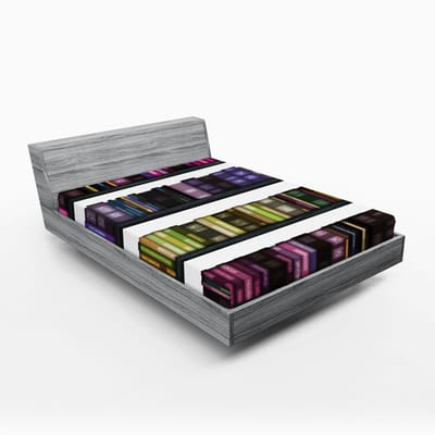 ABAKUHAUS Bibliotheek Hoeslaken, Kleurrijke Boeken op Planken, Zachte Decoratieve stof met Elastische Band, 135 cm x 190 cm, Multicolor