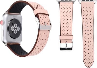 By Qubix - Geschikt voor Apple Watch bandje - Dot Pattern Leren bandje - Roze - Geschikt voor Apple Watch 44mm / 45mm / 46mm / 49mm (Ultra 1,2 en 3) - leren smartwatchbandje - Horlogebandje