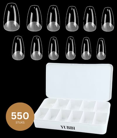 YUBBI Soft Gel Tips Short Coffin - Full Cover - Nageltips voor Gellak en Acryl - Plaknagels - 11 Maten - 550 Stuks