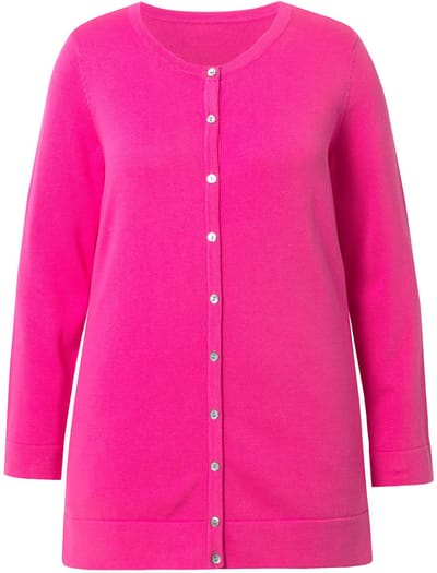 Ulla Popken - Dames - Twinset-vest ronde hals lange mouw Pima Cotton - Magenta - Maat 46+