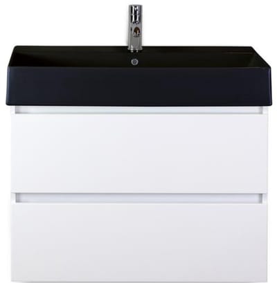 Maxx XL Badmeubelset 80 cm - Wit Hoogglans - Wastafel Kube Zwart 1 Kraangat