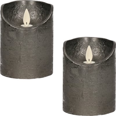 2x Antraciete LED kaarsen / stompkaarsen 10 cm - Luxe kaarsen op batterijen met bewegende vlam
