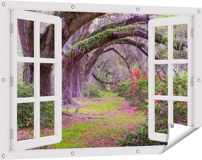 Gards Tuinposter Doorkijk Sprookjesbos - 120x80 cm - Tuindoek - Tuindecoratie - Wanddecoratie buiten - Tuinschilderij