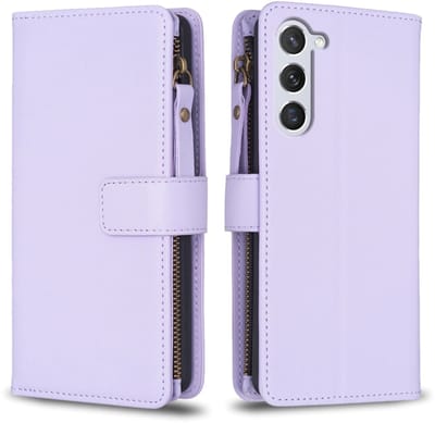 Voor Samsung Galaxy S24 5G 9 kaartsleuven rits portemonnee lederen flip telefoonhoesje (licht paars)