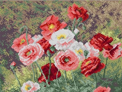 Voorbedrukt stramien After Louis Marie Lemaire - CLUSTER OF POPPIES - 30 x 40 - EXCLUSIEF BORDUURGARENS - 1990