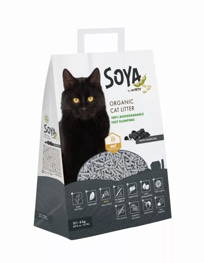 M-PETS SOYA organische kattenbakvulling 6kg 15L houtskool
