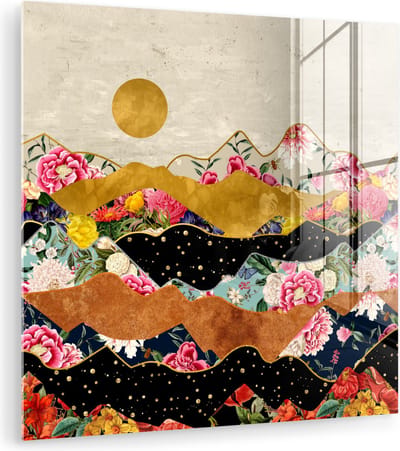 MuchoWow® Glasschilderij 50x50 cm - Schilderij acrylglas - Goud - Bloemen - Print - Abstract - Landschap - Patronen - Foto op glas - Muurdecoratie woonkamer - Wanddecoratie slaapkamer - Schilderijen