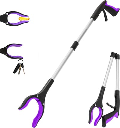 Grijpstok - Grijparm voor Ouderen & Invaliden - Opvouwbare Afvalgrijper met Magneet - 83cm - Paars