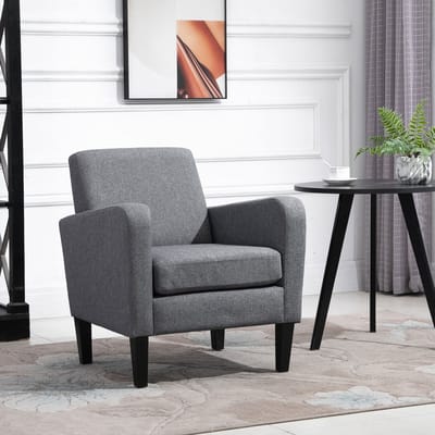STILVORA Fauteuil 66 x 72 x 74 Cm - Gewatteerde Eenzitsstoel Met Armleuningen - Voor Woonkamer En Leeshoek - Stof En Hout - Lichtgrijs