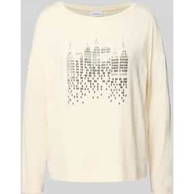 T-shirt met lange mouwen bedrukte voorkant bootkraag vrouw COMMA