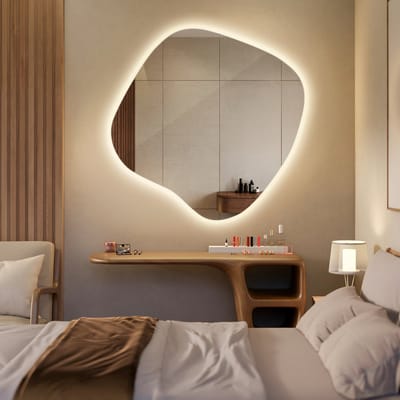 Coloray Wandspiegel LED - Organische Spiegel Met Verlichting - 48,3 cm x 47,9 cm - Organische Spiegel Met LED Verlichting - Grote Spiegel Woonkamer LED - Warm Licht - Moderne Grote Spiegel LED - LED Spiegel Organische Vorm