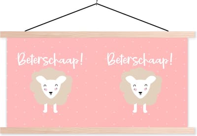 Posterhanger incl. Poster 120x60 cm - Schoolplaat - Get well soon - Spreuken - Stippen - Schapen - Textielposter - Blanke latten