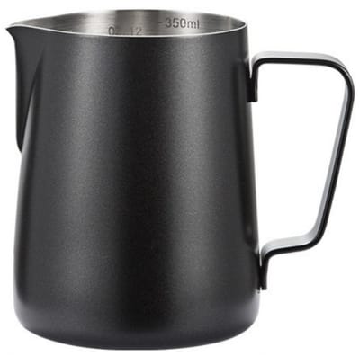 Melkkan - Melkkannetje opschuim - Melkopschuimkan - Milk Pitcher - Melkkannetje - Latte Art - Roosternaald - 304RVS - 350ml - zwart