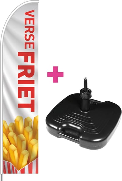 Beachflag - Verse Friet - Vlag + Parasolvoet + Rotator + Hengelsysteem + Draagtas - Actievlag.nl