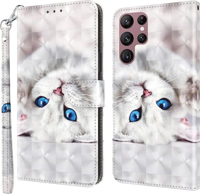 Cityhoesje-Bookcase geschikt voor Samsung Galaxy S22 Ultra – Print 3D katten Pasjeshouder