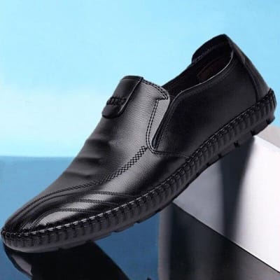 Heren Winter Lederen Casual Schoenen Zachte Noodle Loafers Katoenen Schoenen Velvet Katoen Comfortabele Kledingschoenen Voor Heren Mannelijk 43 zwart