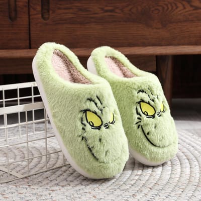 Pantoufles Drôles Grinch Chaussures d'Hiver en Coton Pantoufles Légères Antidérapantes Pantoufles d'Intérieur Extérieur Pantoufles de Maison Mignonnes de Noël 44-45 vert