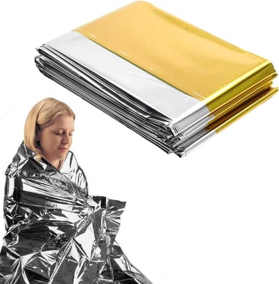 PolkaHome Reddingsdeken, 3 stuks, goud/zilver, nooddeken voor outdoor, wandelen, survival, robuust, scheurvast en waterdicht, 210 x 130 cm
