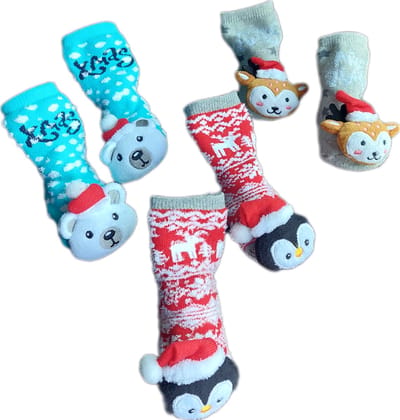 Baby - Kerstsokken - Set van 3 paar - Huissokken - Unisex - kinderen - Warme wintersokken - Anti-slip - Kleur Meerkleurig - Maat 74-86 - 6 t/m 12 maanden - Kerst - Cadeau