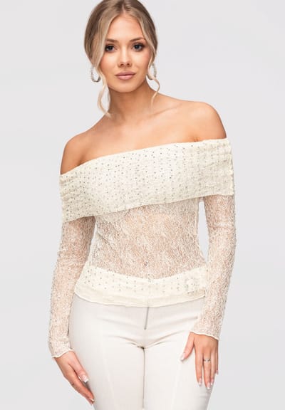 OMBRE Blouse - Slim Fit - Lange Mouw - Geen Sluiting Ecru S/M