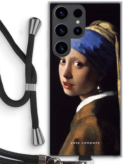 Hoesje met koord geschikt voor Samsung Galaxy S23 Ultra hoesje met Koord - The Pearl Earring - Telefoonhoesje met Zwart Koord - Bescherming aan alle Kanten en Over de Schermrand