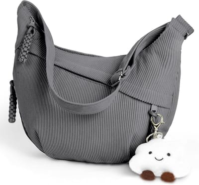 Dames Crossbody Bag, Halve Maan Schoudertas van Corduroy, Casual Hobo Tas met Verstelbare Schouderriem voor Werk, Reizen en Dagelijks Gebruik