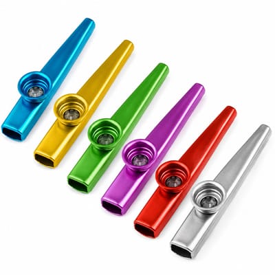 Áengus Kazoo Set van 6 – Metalen Kazoos in 6 Kleuren – Muziekinstrument voor Kinderen en Volwassenen – Feest, Muziekles & Cadeau