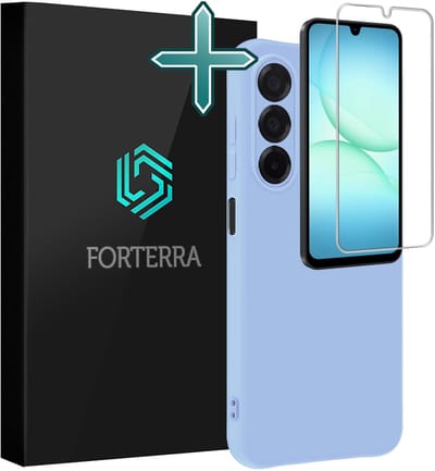 Hoesje Met Screenprotector - Geschikt voor Samsung Galaxy A17 - Sterk & Shockproof - Telefoon Hoes - Back Cover - Siliconen Case - Lichtblauw