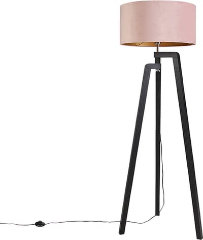 QAZQA puros - Landelijke Vloerlamp | Staande Lamp met kap - 1 lichts - H 1510 mm - Zwart Goud - Woonkamer | Slaapkamer