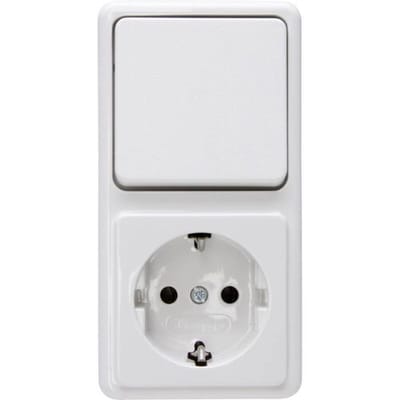 KOPP - Wandcontactdoos - Standard - Opbouw - 1-voudig Stopcontact - 1-voudig Wisselschakelaar - Randaarde - Arctic Glans Wit
