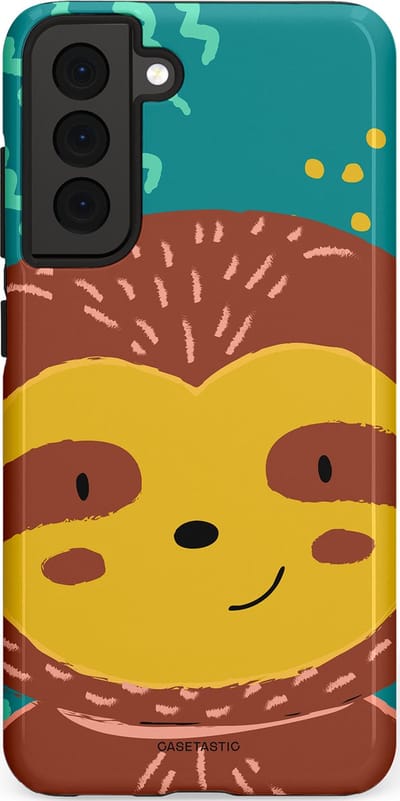 Casetastic hoesje geschikt voor Samsung Galaxy S21 FE 5G - Dubbellaagse bescherming - Vrolijke luiaard - Fashion Case - Terracotta Petrol Goud