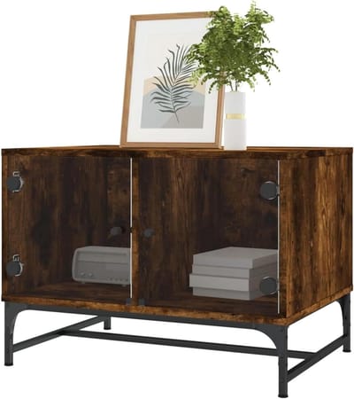 Salontafel Met Deuren - Bijzettafel Opbergruimte - Woonkamer Inrichten - Gerookt Eiken Look - 68.5 x 50 x 50 cm