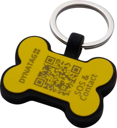 DynaTag Hondenpenning met QR-code - SOS Penning Hond Botje Siliconen Geel
