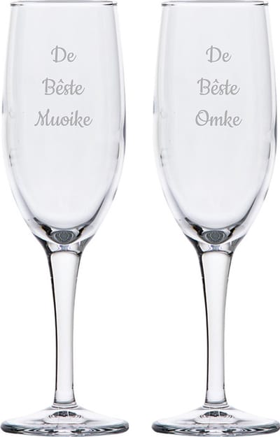 Gegraveerde Champagneglas 16,5cl De Bêste Muoike-De Bêste Omke