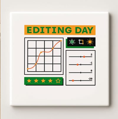 Keramische Tegel 15x15cm – “Editing Day” Modern Ontwerp – Leuk Cadeau voor Makers, Fotografen & Video Editors