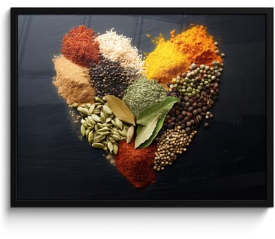 Poster in lijst - Fotolijst 70x50 cm - Posters - Specerijen - Mix - Hartvorm - Zwart - Posterlijst zwart - Decoratie - Wanddecoratie woonkamer - Muurdecoratie slaapkamer