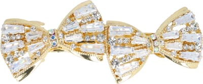 Haarsoires Haarspeld Patentspeld 6cm - Strikvorm – Metaal – Facet & Strass Steentjes - Zilver - Haarspelden voor Dames - Haarklem - Haarclip - Haaraccessoires - Hair Clip - Decoratieve Haaraccessoire