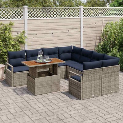 vidaXL - Tuinbank - Set - 9 - st - 8-Aantal - zitplaatsen - Grijs - en - Marineblauw