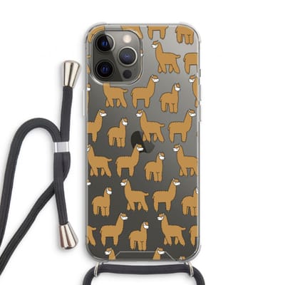 Case Company® - Hoesje met koord geschikt voor iPhone 12 Pro hoesje met Koord - Alpacas - Telefoonhoesje met Zwart Koord - Bescherming aan alle Kanten en Over de Schermrand