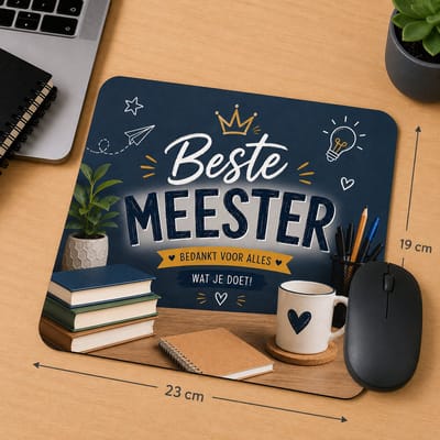 Muismat Beste Meester – 23 x 19 cm – Cadeau voor Meester – Bedankt Meester – Meesterdag Cadeau – Einde Schooljaar – Donkerblauw Design