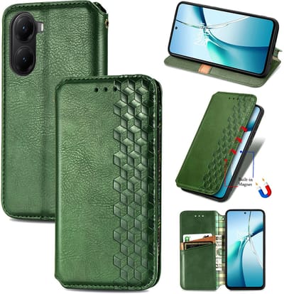Luxe PU Lederen Ruitpatroon Wallet Case + Screenprotector voor Xiaomi Poco X7 Pro _ Groen