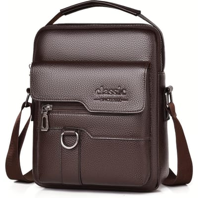 Mode Heren Pebbled Leer Sling Bag, Grote Capaciteit Waterdichte PU Crossbody Tas, Heren Casual Vintage Satchel Tas