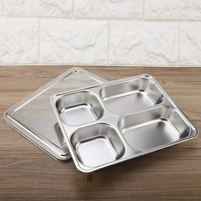 Allecto - Verdeelde Voedsellade - Roestvrij Staal - Vaatwasmachinebestendig - Ideaal voor Portiecontrole - Perfect voor Kamperen en Picknicks