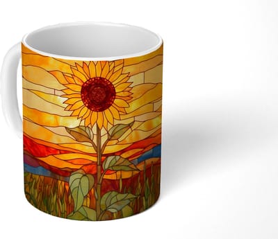 Mok - Koffiemok - Zonnebloem - Mozaïek - Zonsondergang - Geel - Mokken - 350 ML - Beker - Koffiemokken - Theemok