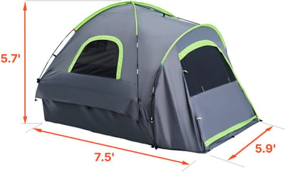 Pickup Truck Tent, Geschikt voor 1,67-1,83 m Hoge Vrachtwagens om te Kamperen, Waterdicht PU2000 mm, Slaaptent voor 2-3 Personen met Dubbellaagse Ramen