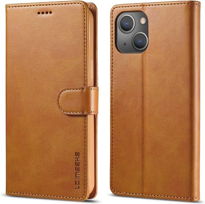 LC.IMEEKE Hoesje - Geschikt voor iPhone 13 Hoesje - LC.IMEEKE Luxe Book Case - Bruin